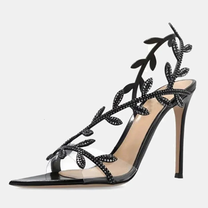 Eilyken Summer Street Style PVC Transparent Crystal Pointed Toe Women Sandals Fashion Stripper Thin Heels Party Shoes 250610