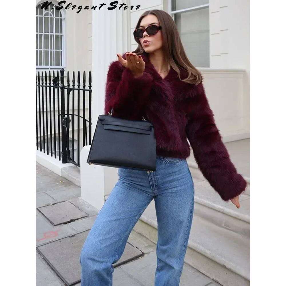 Chic Retro Faux Fur Furry Coat For Long Sleeve Lapel Warm Jackets Solid Coats 2024 Autumn High Street Lady Outerwear