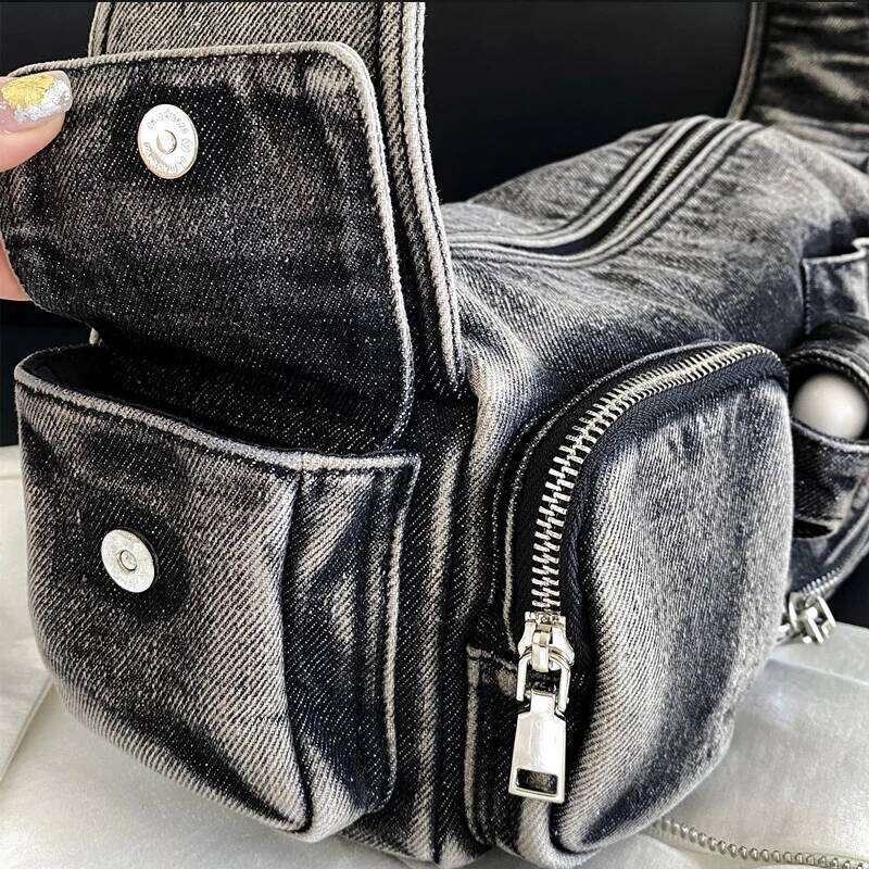 Women's Bags Designer Moto & Biker Denim Bags For Women Designer Handbags Purses New In Y2k Multiple Pockets Washing Cloth Armpit Shoulder