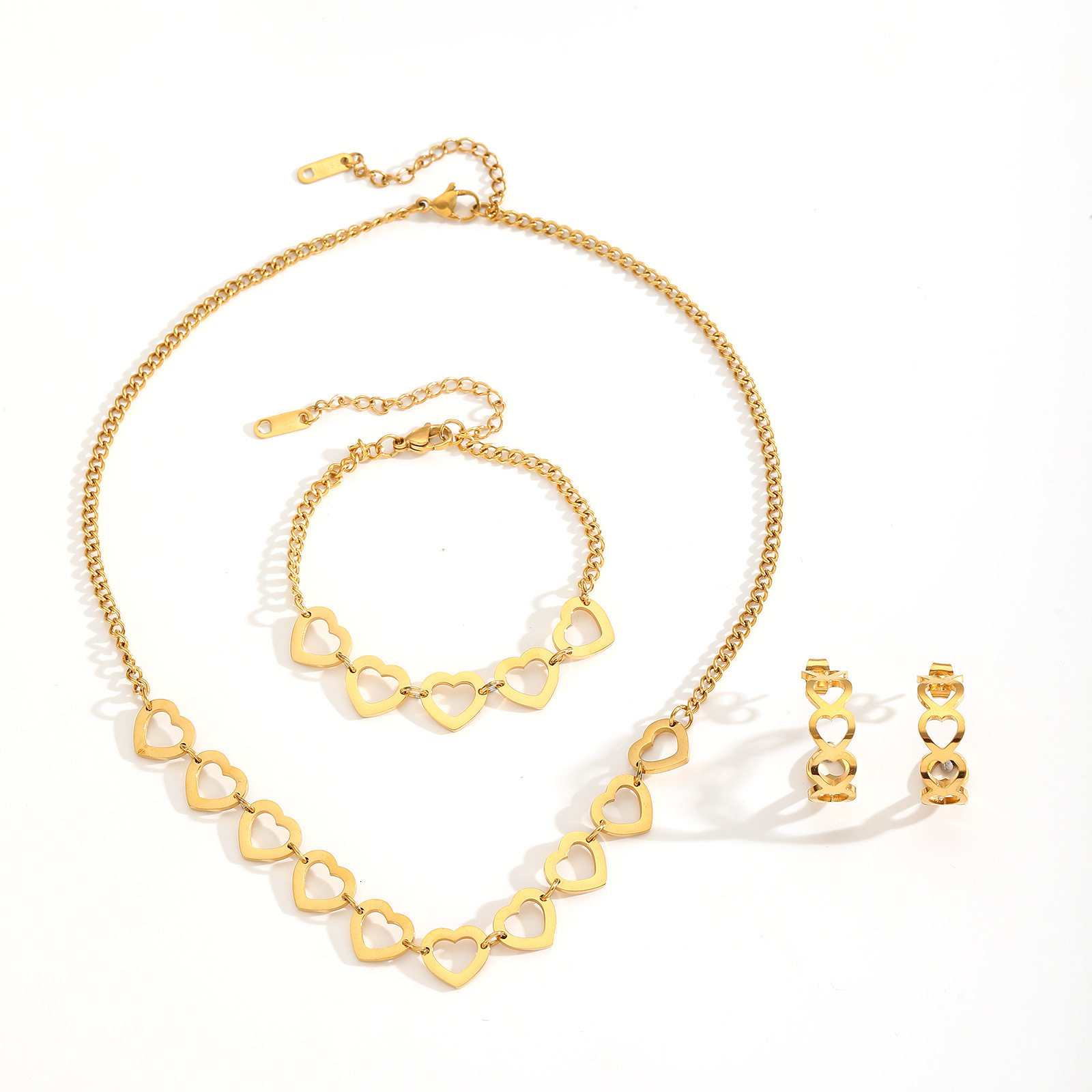 Korean Style Interlocking Stainless Steel Necklace for Women Versatile Jewelry Set Non-Fading Peach Heart Pendant