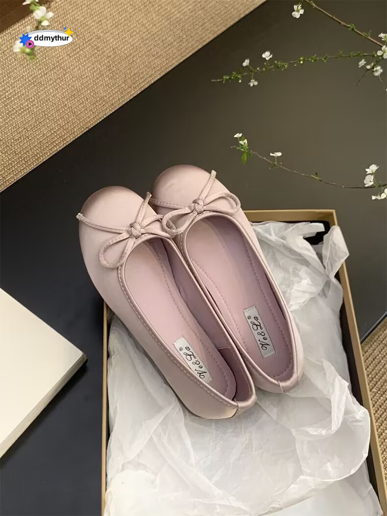 Red Shallow Mouth Single Shoes for Women Spring New French Style Gentle Fairy Blue Ballet Flat Loafers ddmythur