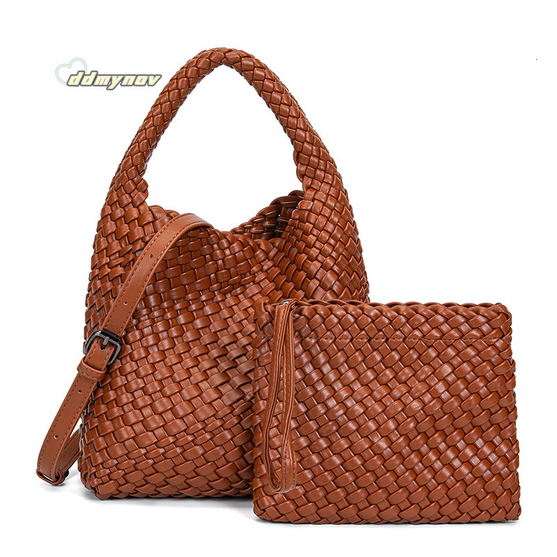 Niche Handwoven Summer Solid Color Basket Handbag Mother-Daughter Casual Shoulder Crossbody Bag ddmynov ddmynov