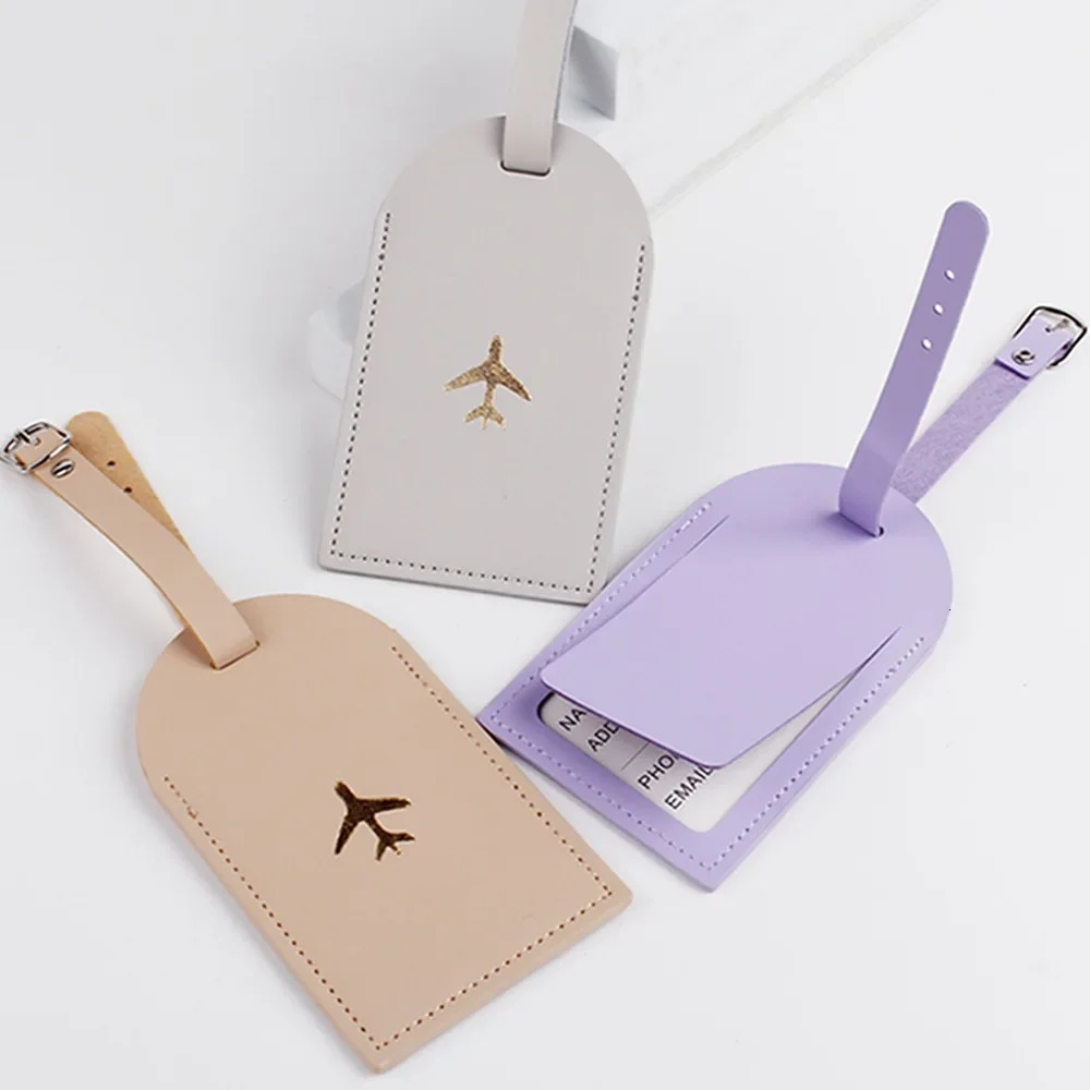 Luggage Tag Suitcase Label PU Leather Baggage Boarding Bag Portable Travel Accessories Name ID Address Holder 250615
