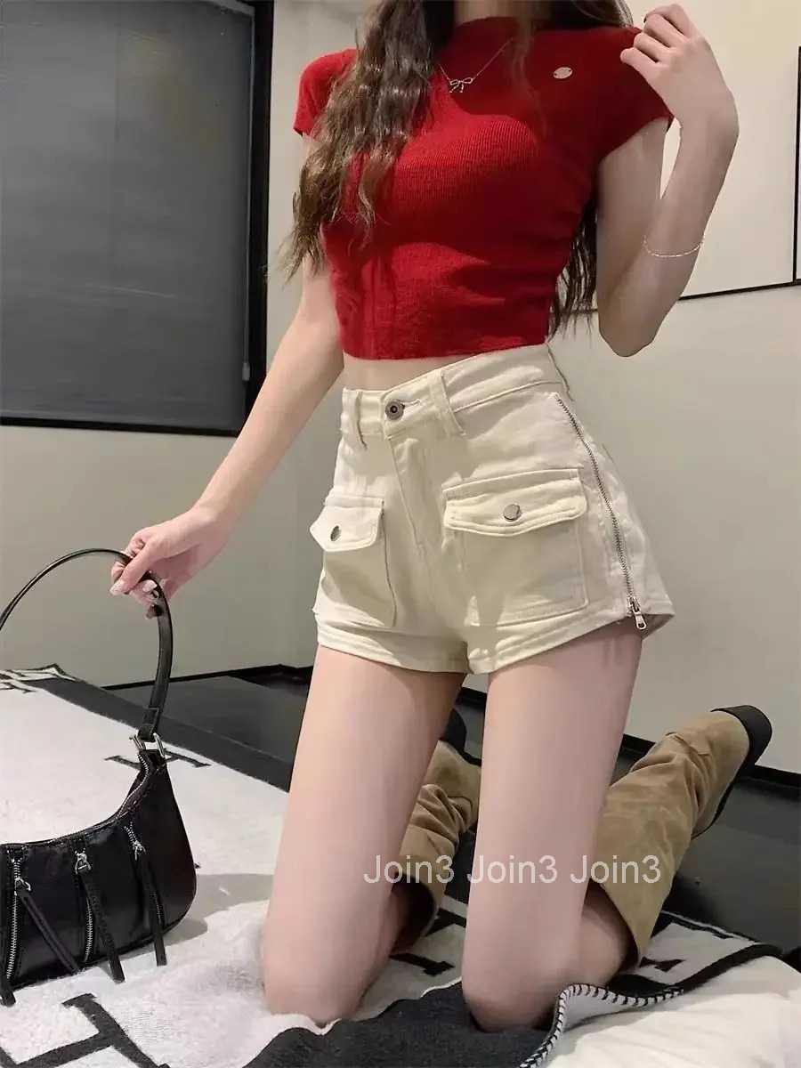 Sexy Zipper Denim Shorts for Women Stretchy Y2k 2000s Clothes Elasticty Outfits Wholesale Vintage XL Kpop Short Jean Pants Woman