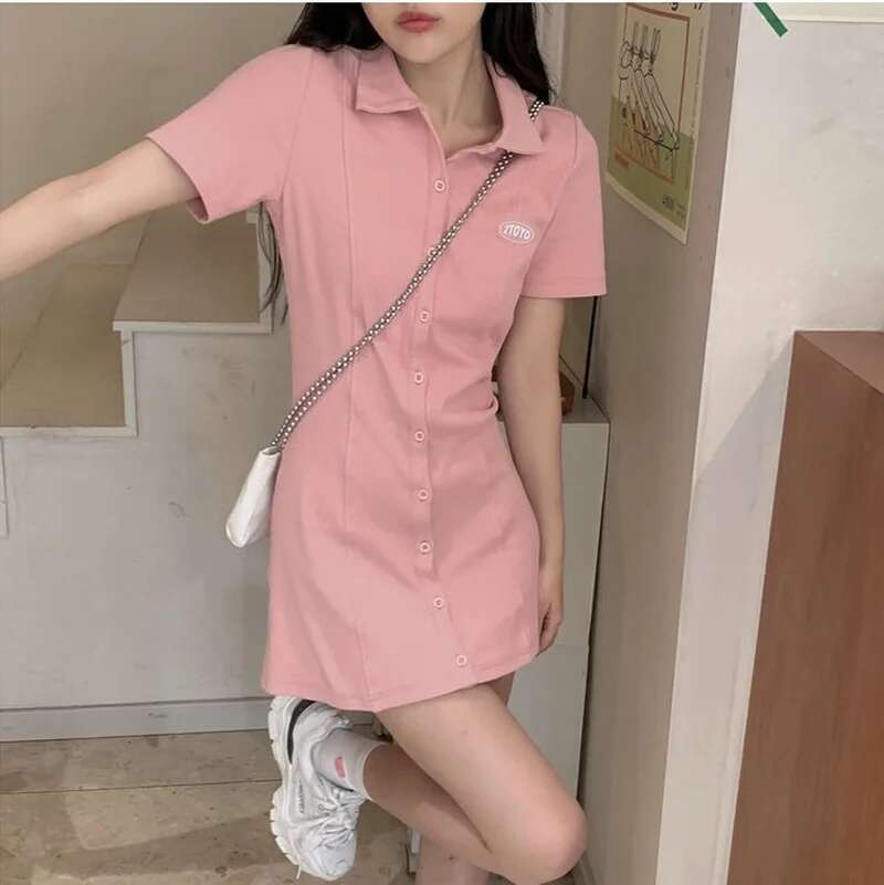 Womens Dress Short Mini Pink Vintage Clothing Shirt Sensual Sexy Tshirts Female Dresses 2024 Y2k Cheap Casual Loose Summer Sale