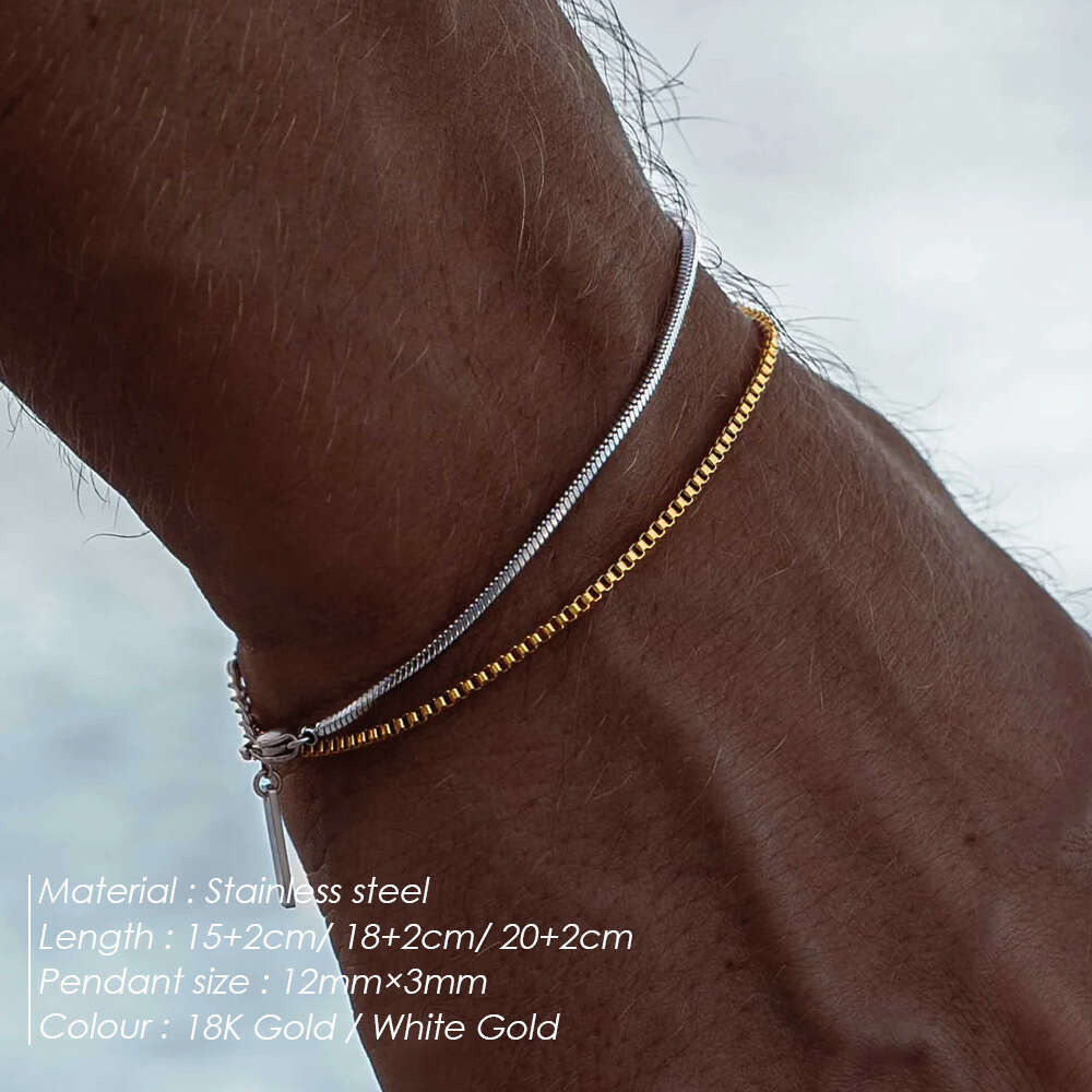 eManco Layered Stainless Steel Gold-Plated Bracelet for Men Fashion Hip-Hop Personality Niche High Street Versatile Jewelry