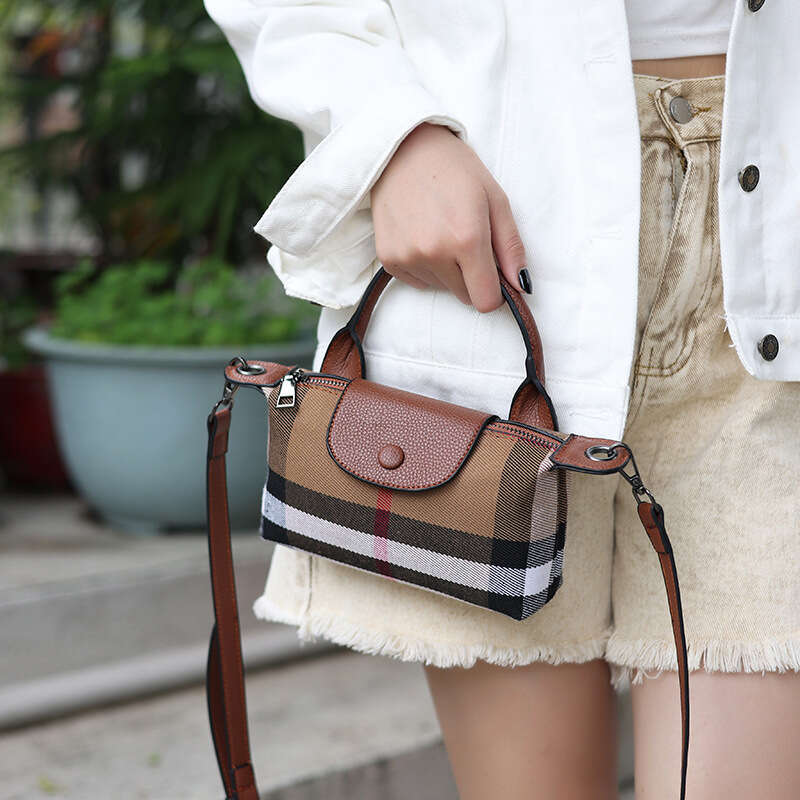 Free shipping designer bag Luxury New Canvas Plaid Genuine Leather Handbag Shoulder Crossbody High end Fashion Dumpling Bag for Women Handbags tote pu