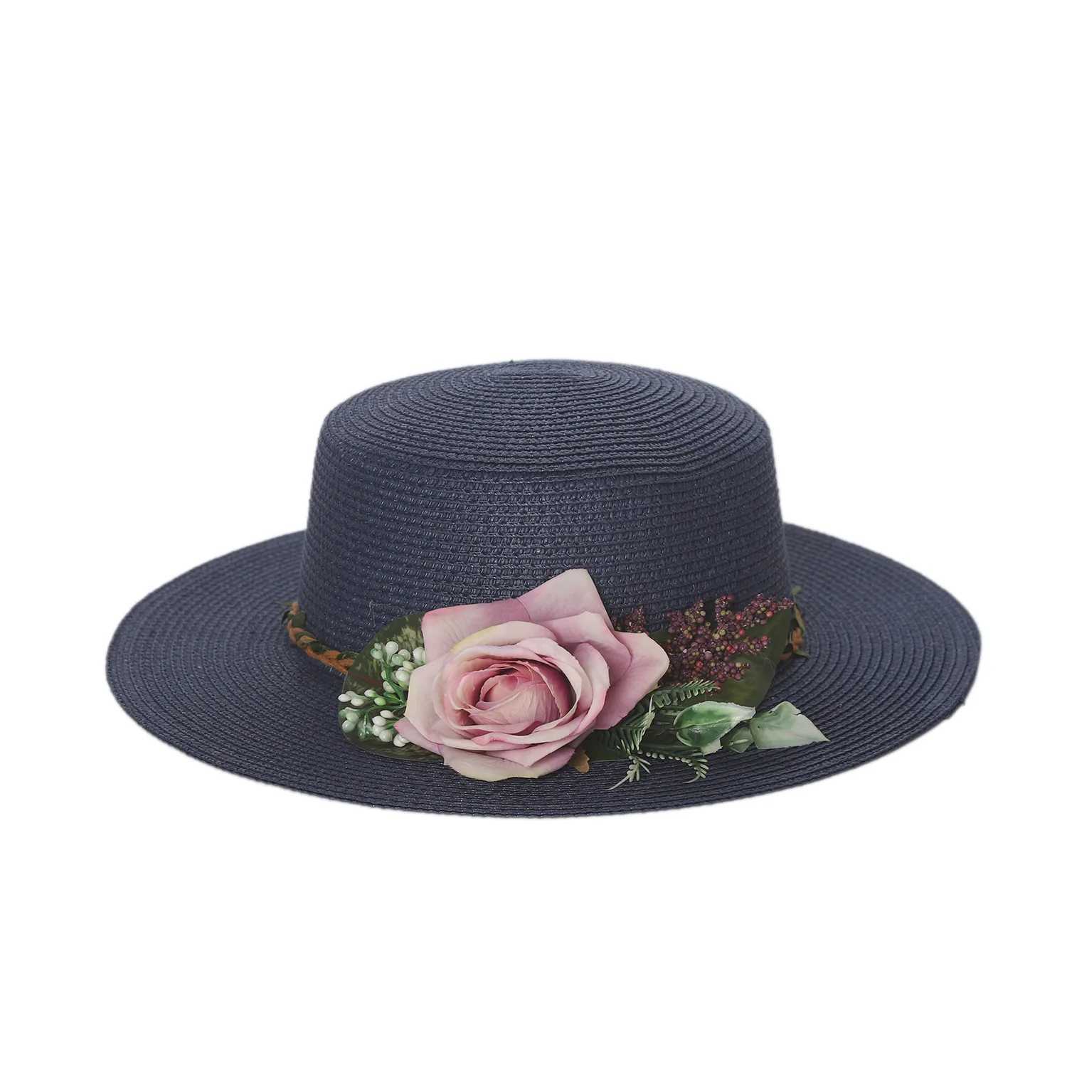 New Arrival sunscreen womens flat hat flower hat beach hat Barrel cap sun hat spring summer outdoor breathable sunshade straw hat U250616