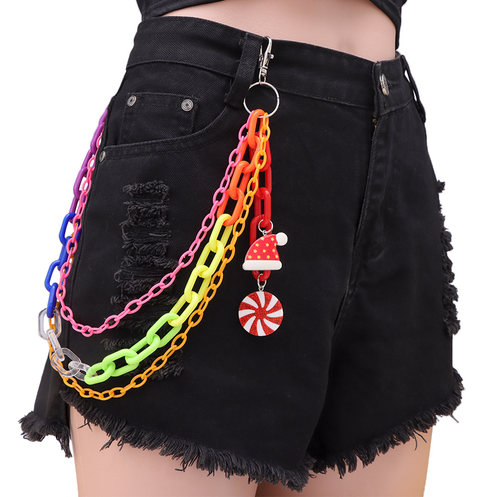 Stage Wear Dance Accessories Love flower pants chain colorful splicing acrylic chain Christmas hat pendant