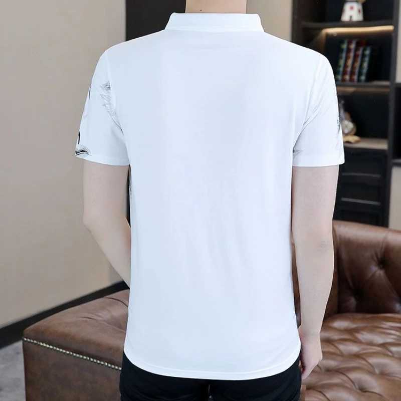 Mens Collared T-shirt Short Sleeve Print Male Polo Shirts Chic XL Casual Tee 2025 Kpop Luxury Elegant Elastic Mens Clothing W250616