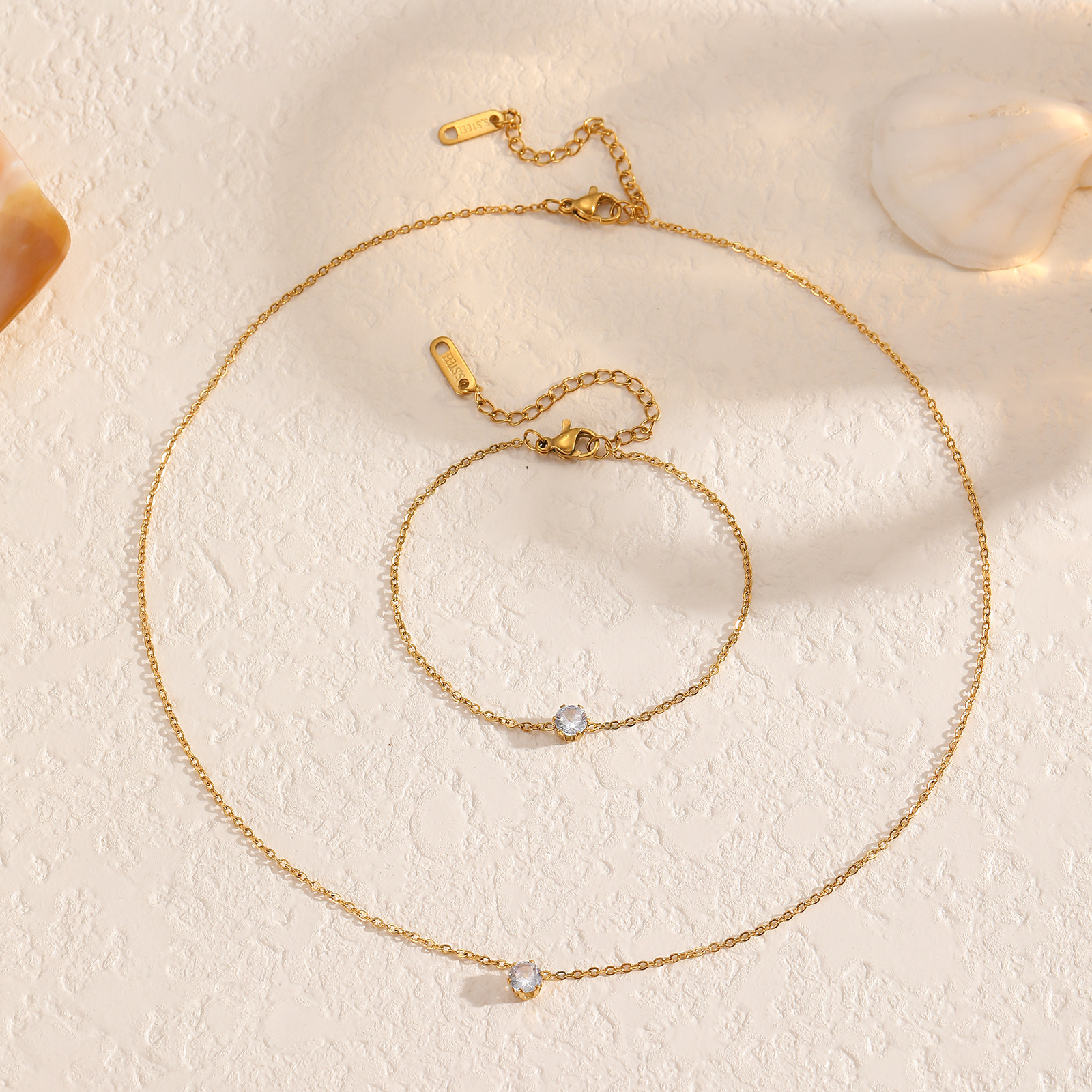 Zircon Flower Women's Fashion Versatile Set Stainless Steel Inlaid Dia Necklace