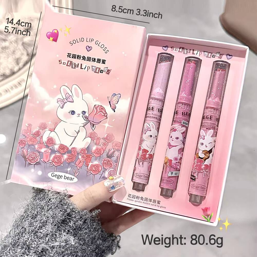 Solid Gloss Gege Bear Garden Pink Rabbit Moisturizing Watery Colored Lip Balm Tender Lipstick Set happy