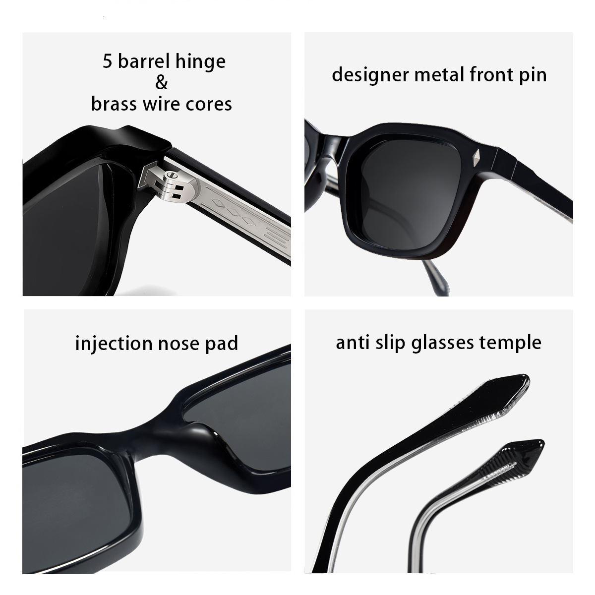 for Women High-End Men's Square Frame Tea Color UV Protection Sunglasses Acetate CP