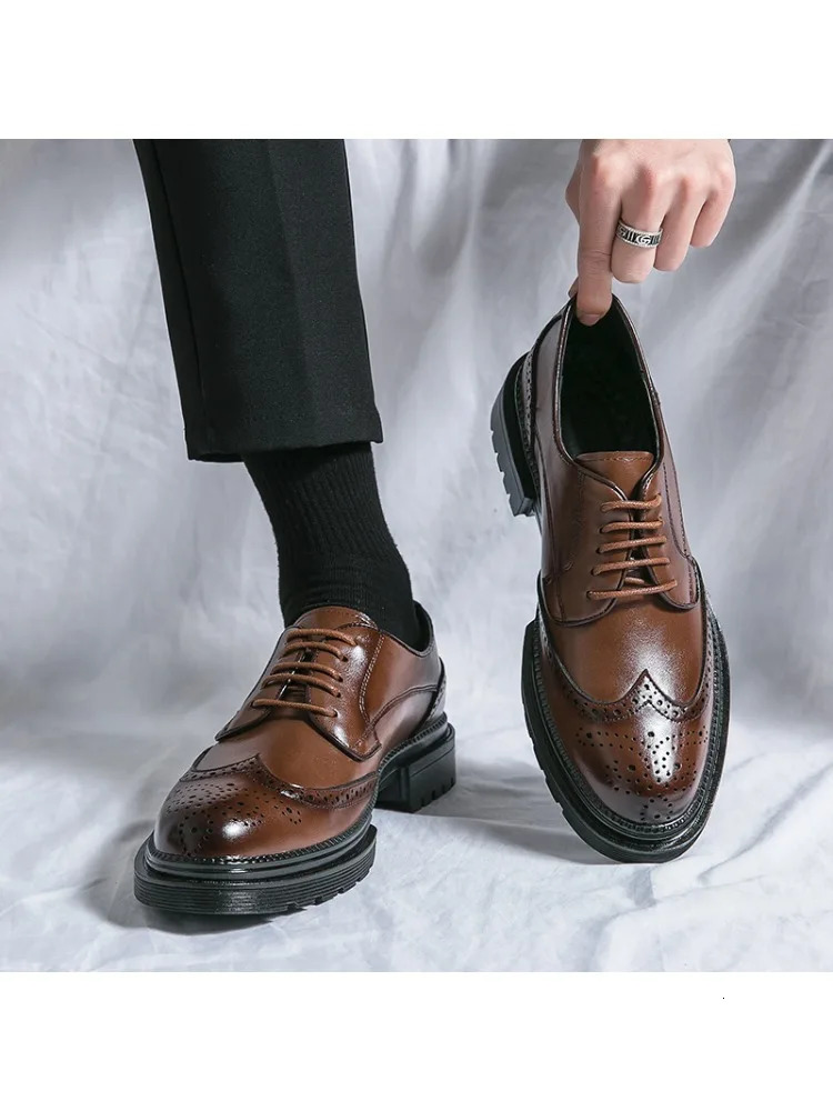 Leisure Genuine Leather Shoes for Men British Pointed Business Attire Office Wear Korean Version Height Increase Mens 250612