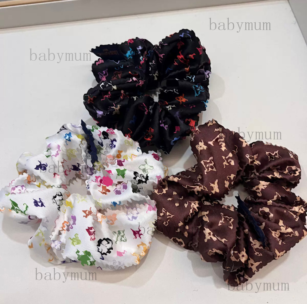 luxury ladies hair accessories elegant ribbon hair circle designer girls letter L hair tie fashion candy color classic floral hair elastic large scrunchie