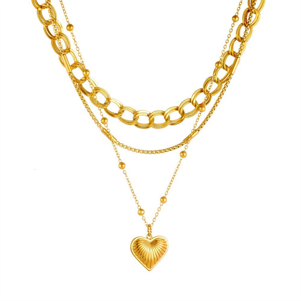 Trendy Fashion Gold Double Layer Stacked Heart Necklace for Women, Unique Titanium Steel Non-Fading Jewelry