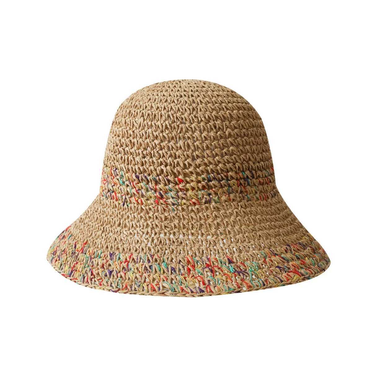 Womens Braided Straw Fisherman Hat UPF50+ Wide Brim Face Slimming Summer Beach Vacation Laser Cut Fashionable Sun Hat M250616