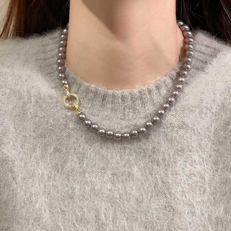 New Arrival French Elegant Micro Set Zircon Round Buckle Imitation Pearl Beaded Necklace For Womens Temperament Jewelry Sweet Accessories V250616