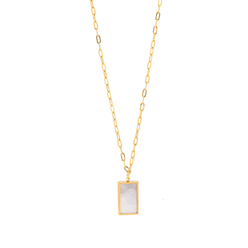 Light High-End White Mother-of-Pearl Rectangular Double Layer Stacked for Women, Unique Versatile Titanium Steel Necklace