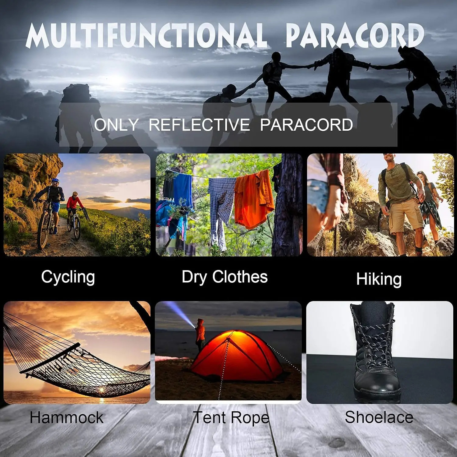 3050100m 550 Reflective Paracord 7 Strand 4mm Parachutes Rope Cord Spool Outdoor Survival Emergency Lanyard for Camping Hiking 250611