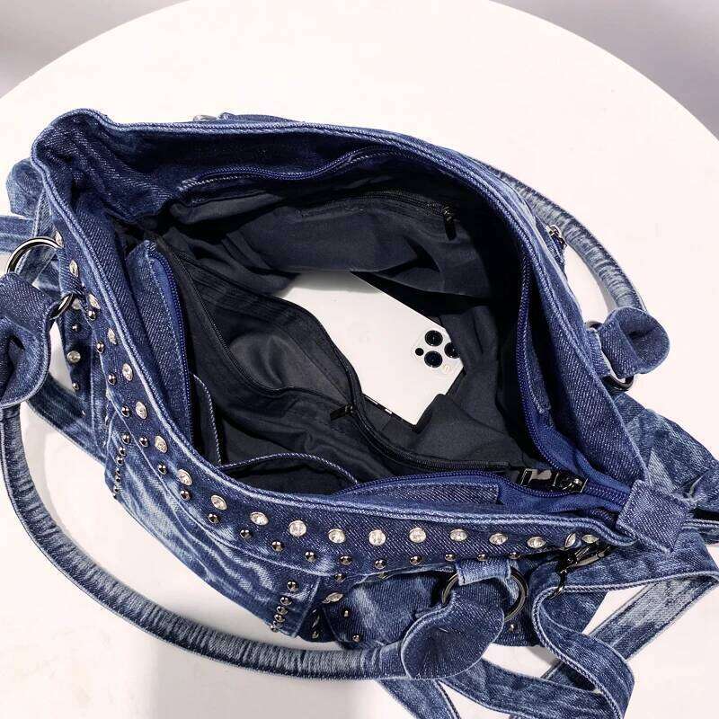 Women's Bags Designer Large Capacity Denim Cloth Tote Bags For Women Designer Handbag Purse New In Mosaic Rivet Imitation Dia Shoulder