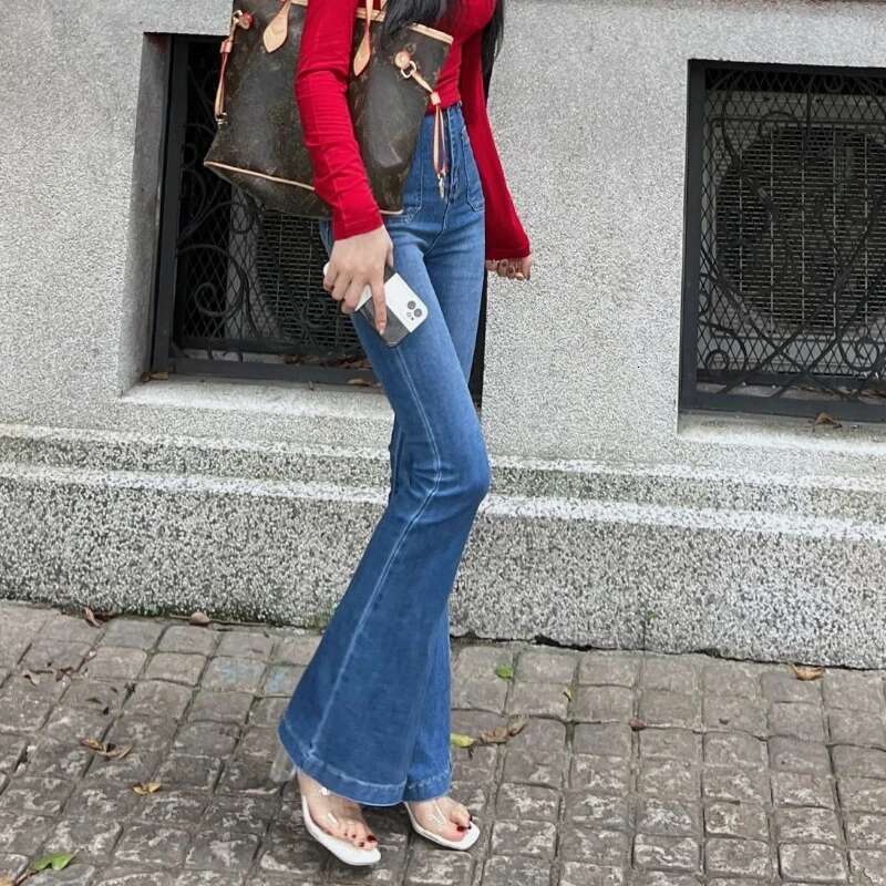 Womens Flare Jeans Skinny Slim Fit Solid Color Cowboy Pants for Woman Good Quality Pant Clothes 90s Xxl Z Bell Bottom Trousers