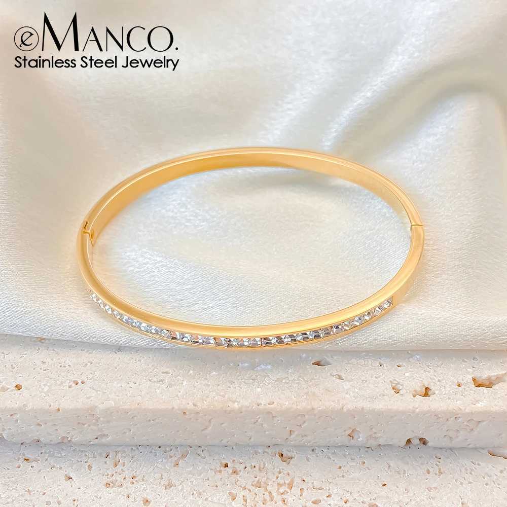 eManco Stainless Steel Jewelry Inlaid White Rhinestone Bangle Womens Waterproof Bangles 48 Hour Shipping Z250616