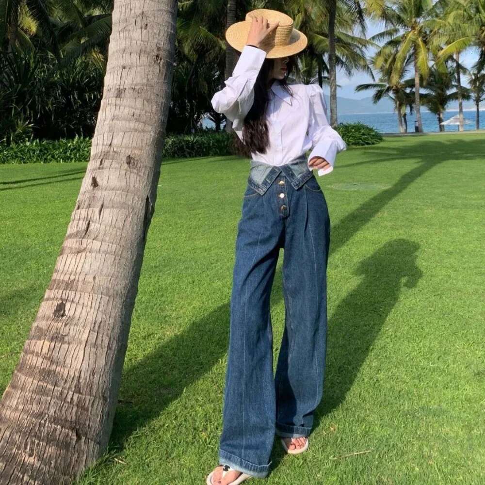 With Pockets Blue Womens Jeans Straight Leg Trousers High Waist Shot Pants for Woman Wholesale Stylish Stretch Good Quality Emo