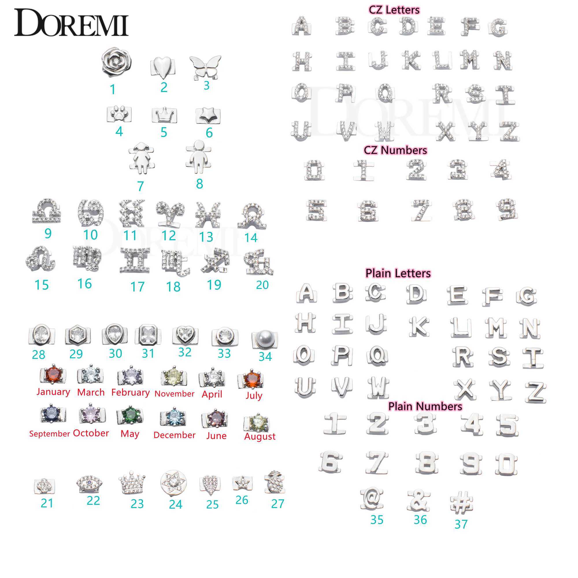 DOREMI Personalized Charms Slide Bangle English Letters 12 Birthstone Charm Heart Star Slide Bangle Z250616