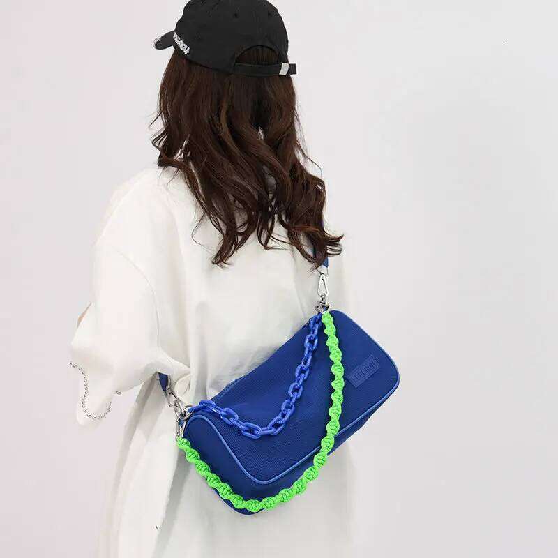 Women New Summer Nylon Bucket Solid Zipper Soft Chains Shoulder Handbag Pures And Bags Crossbody Girls Bag