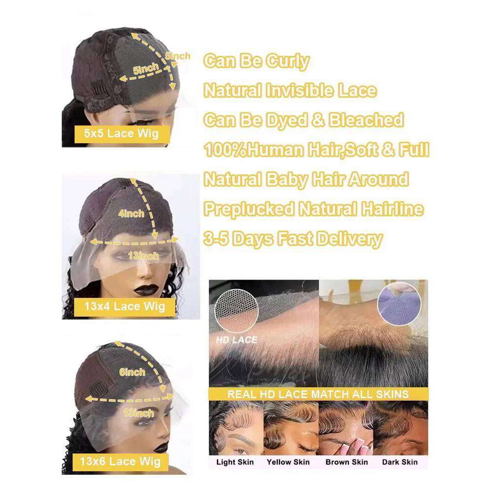 30 32 Inch 210 Density 5x5 Closure Glueless Human Hair Ready To Wear Body Wave 13x6 HD Lace Frontal Wig For Women