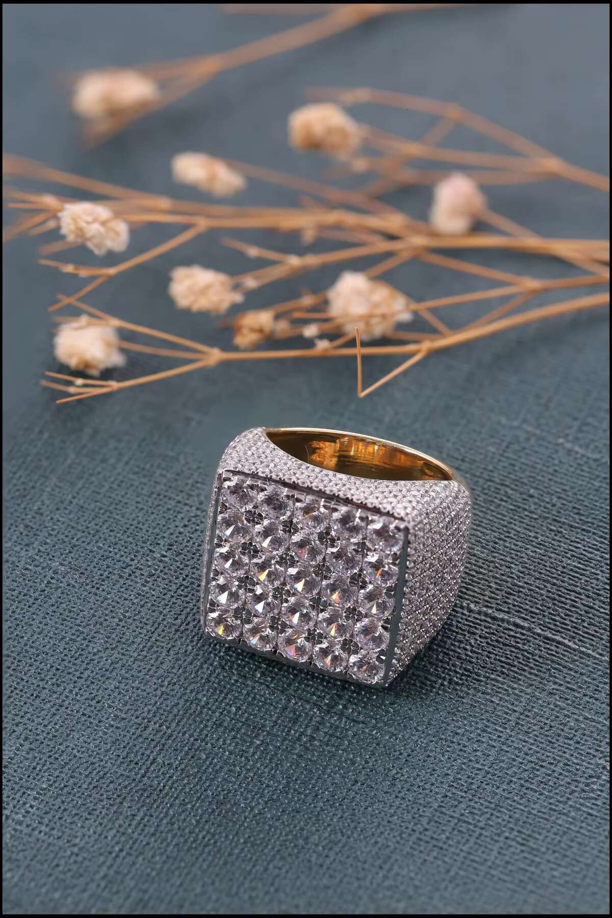 Unisex 925 Sterling Silver Hip Hop Vintage Diamond Ring Iced Out Design with Gold Plating Wedding Engagement Anniversary Party