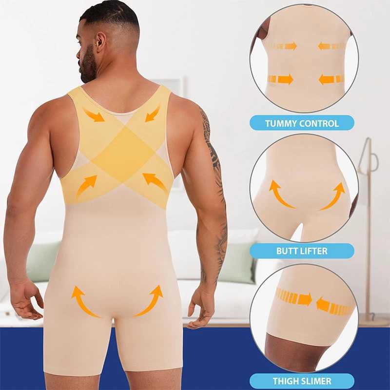 Mens Full Body Shaper Smoothing Compression Bodysuit Waist Trainer Hip Enhancer Tummy Control Underwear Shapewear for Men W250616