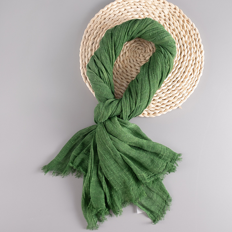 K1045 Cotton and linen scarf summer style sunscreen thin style oversized Korean style all-match solid color linen literary long shawl dual-purpose