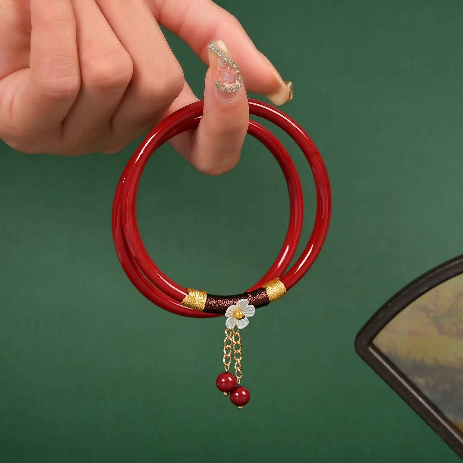 2Pcs/Set Natural Jade Jingle Bangles Retro Simple Fairy Flower Glass Femme Fashion Womens Casual China Jewelry Gifts Z250616