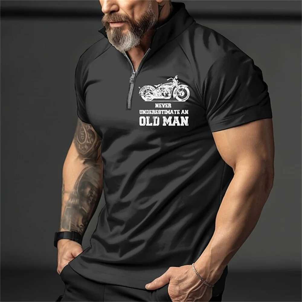 Motorcycle Graphic Mens Zipper Polo Shirt Vintage Mens Lapel Zip Up Shirt Vacation Sport Male Short Sleeve Top Tee Casual Tshirt W250616