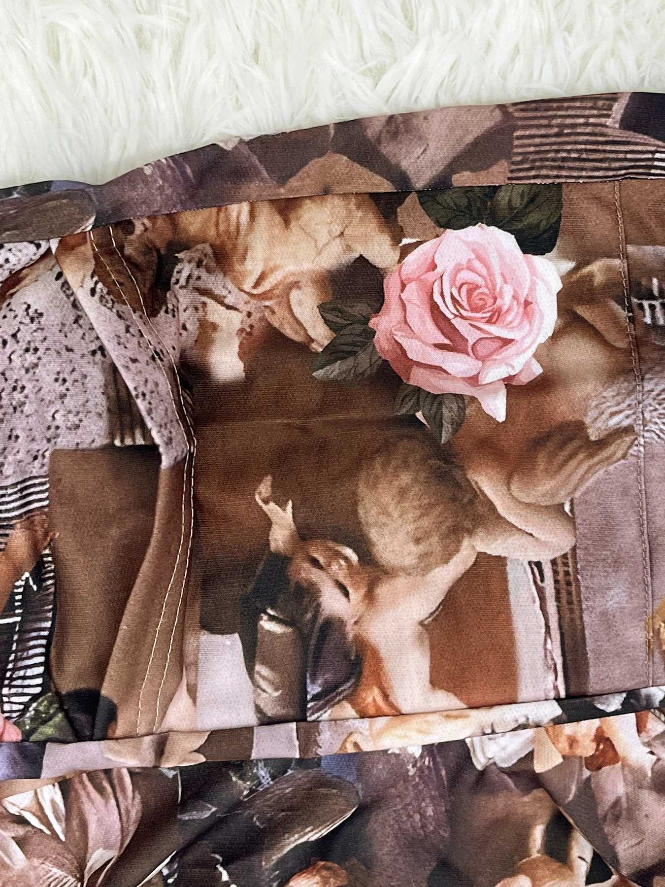 Plus-size printed wide-leg pants casual drawstring draped elasticated waist pants womens plus-size clothing XJ250616