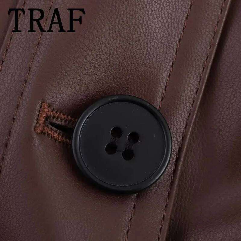 TRAF Women's 2025 Spring Lmitation Leather Short Coat Oversize Loose Jackets for Women Streetwear Casual New Outerwears