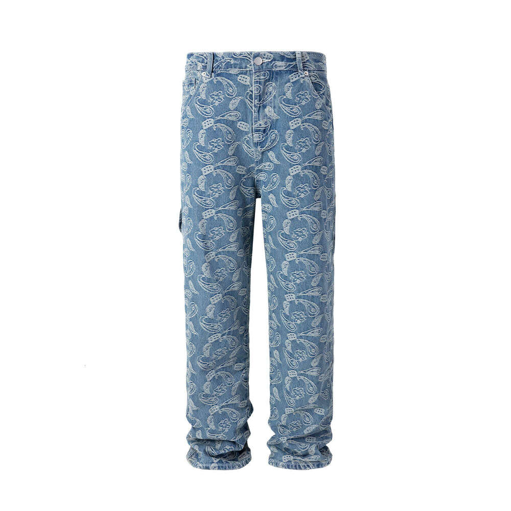25FW New American High Street Paisley Loose Straight Jeans Men's Trendy Long Pants