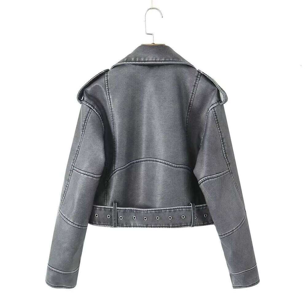 2025 PU Casual Lady Lapel Zipper Leather Motorcycle Coat Spring Autumn Women Faux Jacket