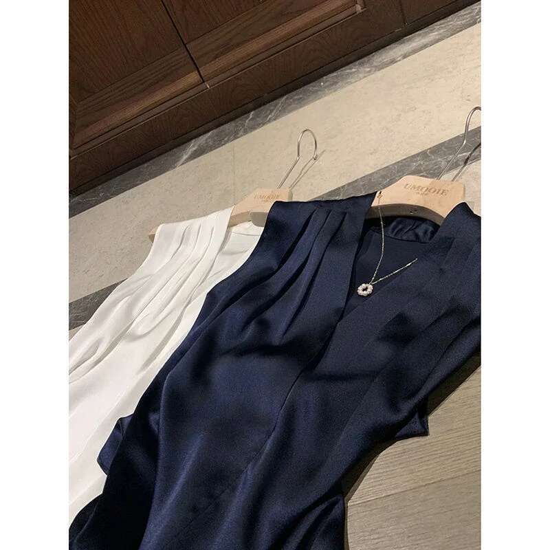 Shirts Blouses for Women Sleeveless Dress Office Outfits Formal Off Shoulder Woman Top V Neck Wear To Work White Sexy M Pretty