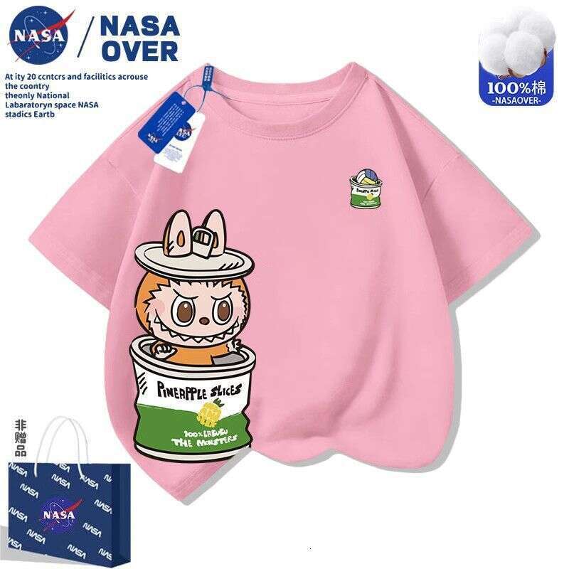 NASA Cartoon Labubu New Summer Short Sleeve Unisex Children's Versatile Casual T-Shirt
