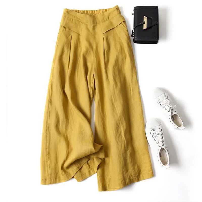 Cotton Linen Ankle Length Pants for Women Summer Thin Casual Pants Fashion High Waist Solid All Match Loose Wide Leg TrousersXJ250616