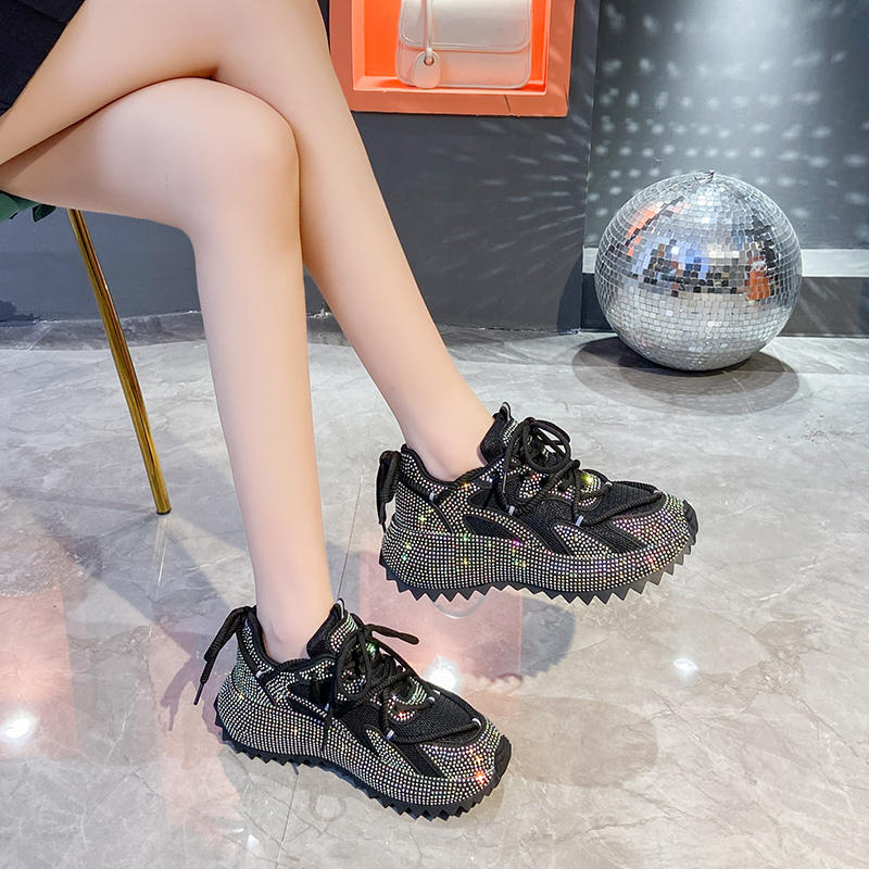 Women Shiny Rhinestones Shoes Four Seasons Casual Sneakers Women Stylish Sport Shoes Lace-Up Platform Luxury Shoes Designer anti slip running shoes za