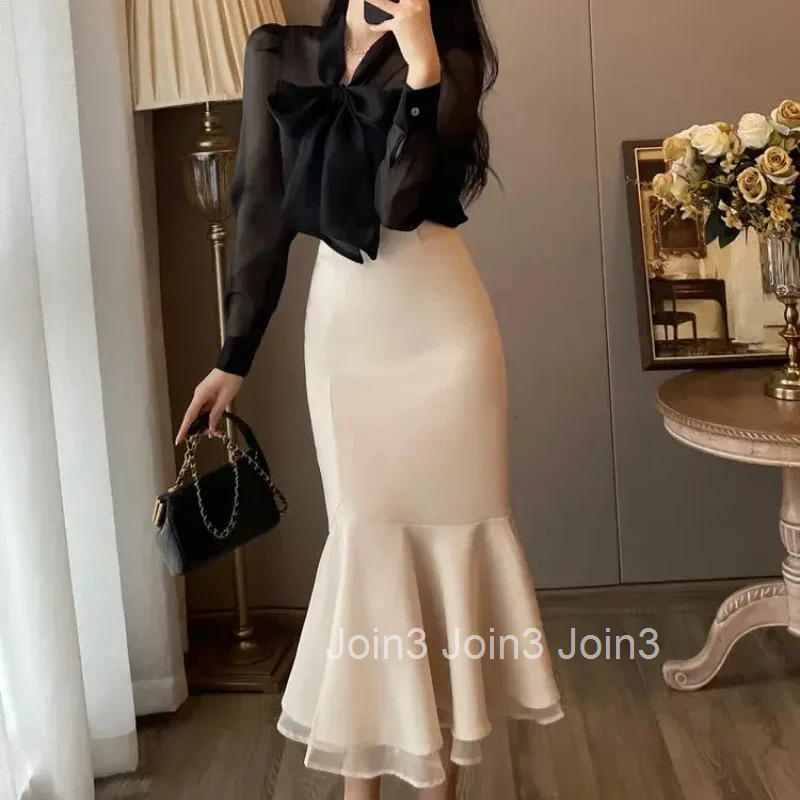 Splicing Womens Long Sleeve Dresses Korean Style Female Dress Bow Elegant Party High Quality Luxury Beautiful On Sales Curvy G