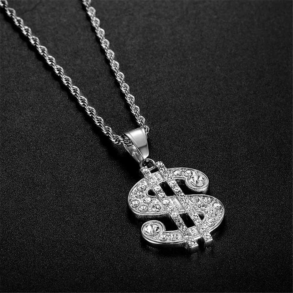 New Arrival Mens Hip Hop Rapper Gold Color Iced Out Bling Dollar Sign Pendant Stainless Steel Money Necklaces With Rope Chain Jewelry V250616