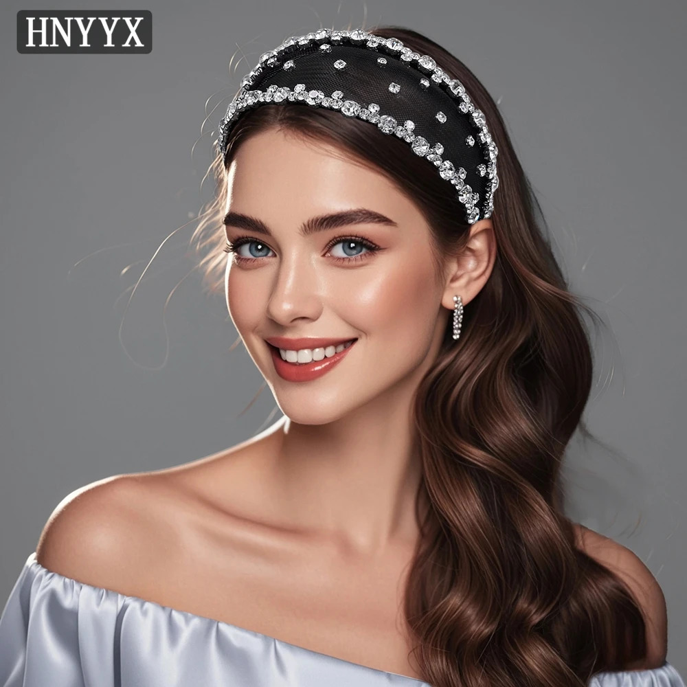 HNYYX Glitter Rhinestone Headband Wide Baroque Crystal Hair Hoop Hair Accessories for Women Wedding Party Hair Pieces A43 250603