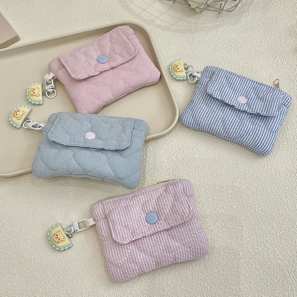 Kawaii Cartoon Mini Stripe Zipper Wallet Girl Cute Canvas Coin Wallet Card Bag Key Storage Bag Childrens Birthday Party Gifts 250614