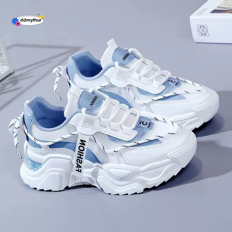2025 Spring Summer New Versatile Student White Shoes Thick Sole Mesh Women's Running Sneakers ddmythur