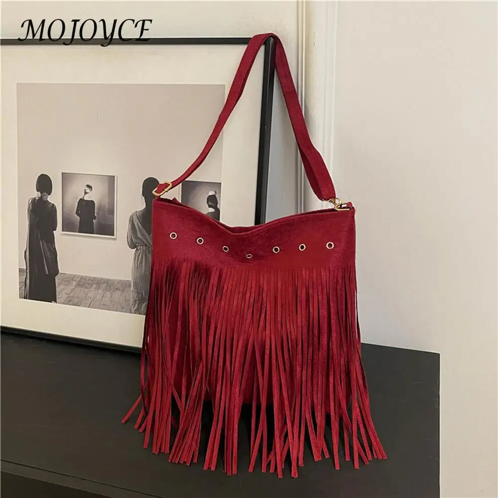 Women Retro Crossbody Bag Large Capacity Suede Leather Fringe Satchel Bag Adjustable Strap Tassel Sling Bag Western Cowgirl Bag 250614